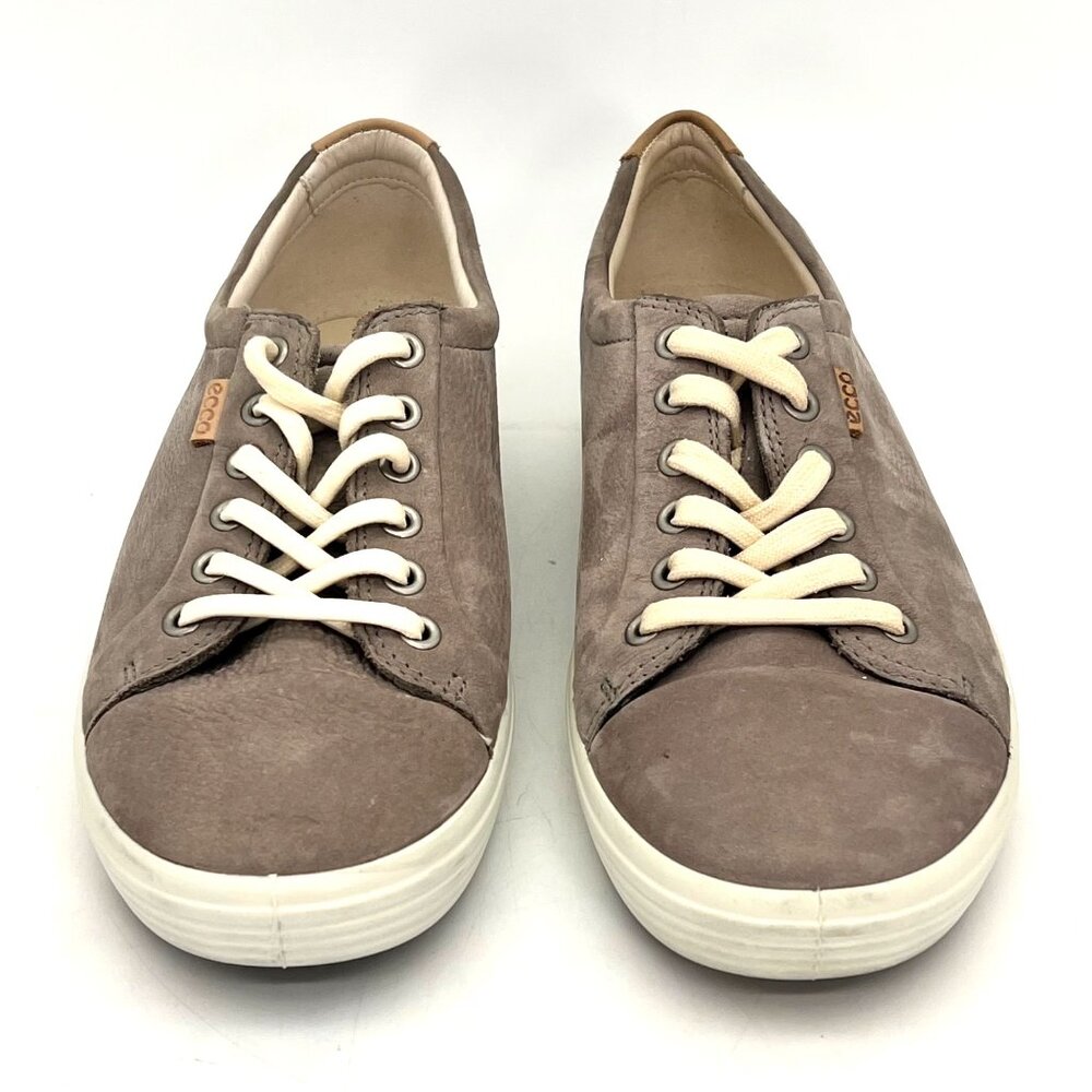 Ecco Soft Nubuck Leather Casual Sneakers Shoes Womens 9 Warm Grey Extra Width - Picture 2 of 14